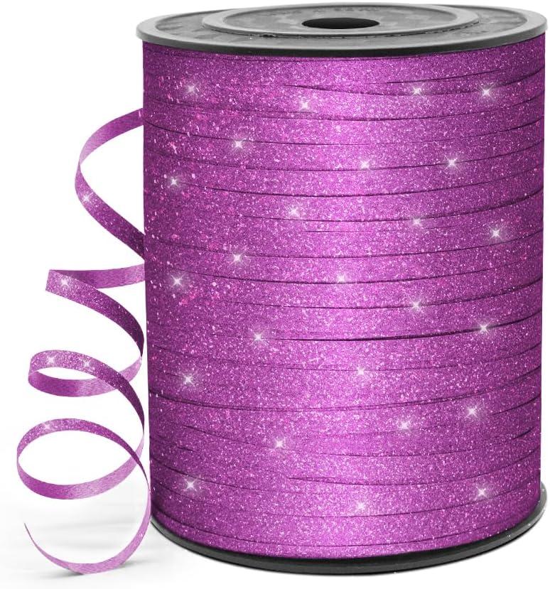 500 Yards 3/16" Glitter Curling Ribbon Purple, Balloon String Curly Ribbon 2 Rolls for Gift Wrapping, Birthday Wedding Party Festival Decoration, Baby Shower, Art Crafts, Florist Flowers