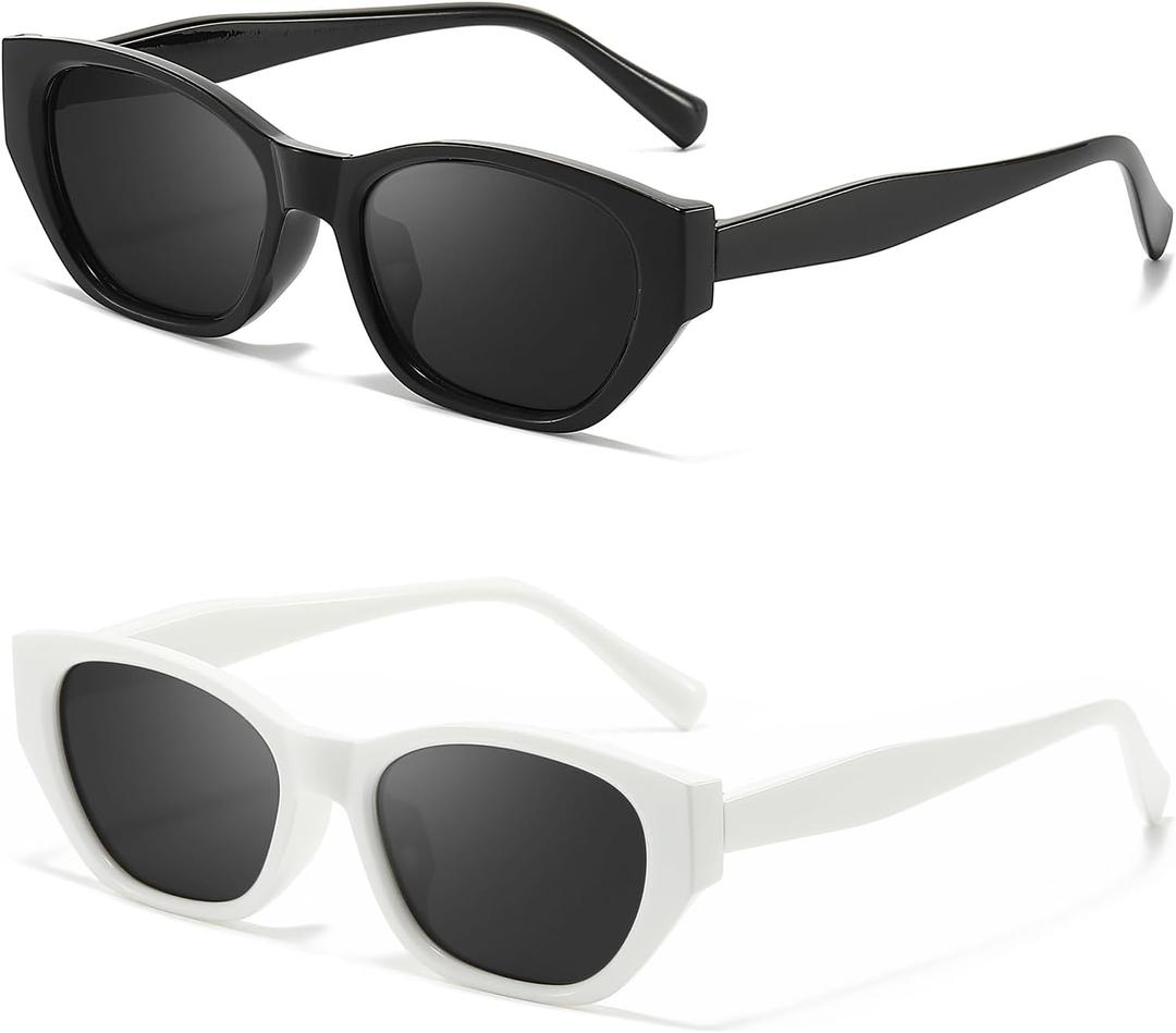 IGnaef 2PCS Trendy Cat Eye Sunglasses for Women Classic Lightweight Shades UV Protection IF5533 (C04 Black+white)