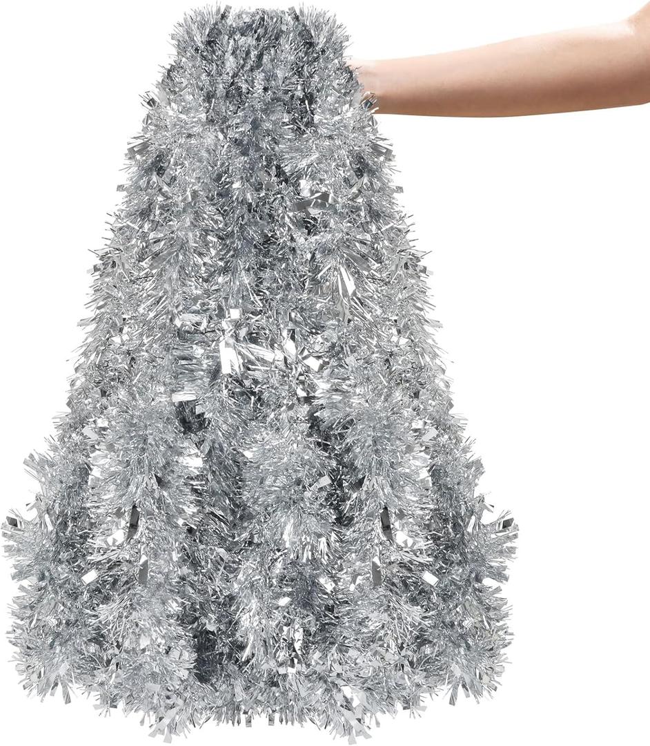 CCINEE Christmas Tinsel Garland, 50 Feet Dark Green and White Metallic Twist Tinsel Frosted Garland for Xmas Tree Home Mantle Stair Fireplace Holiday Party Indoor Outdoor Christmas Decoration