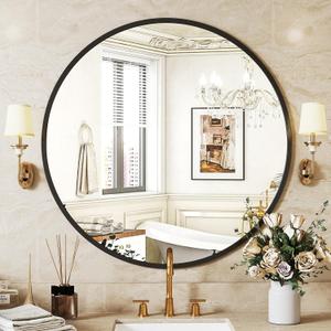 20in Round Bathroom Mirrors for Wall, Bathroom Mirrors for Over Sink, Wall Decor for Bathroom, Entryway, Bedroom, Vanity, Classical Black