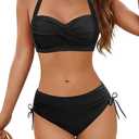 Women Two Piece Swimsuit - Push Up Bikini Set Criss Cross Bathing Suit Drawstring Mid Waist Bottom 2026 Swimwear (Large, Black)