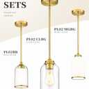 2 x LIROUVET 2 Pack Pendant Lights, Vintage Dual Glass Hanging Lamp, Brushed Gold Pendant Lights Kitchen Island with Clear and Milk Glass, Pendant Lighting for Dining Room PL02BR-2PK