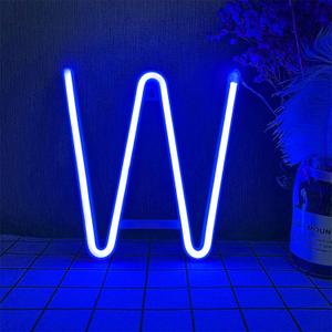 Blue Neon Letters Light LED Letter Signs USB/Battery Powered Lights LED Alphabet Sign Marquee Letter Decor Night Lights for Birthday Anniversary Bar Christmas Gifts Wedding Party Decoration (W)