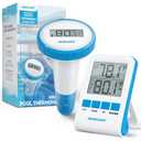 Wireless Digital Pool Thermometer  Floating, Easy-to-Read Display, IPX8 Waterproof  Indoor/Outdoor Sensor for Hot Tubs, Swimming Pools, Ponds & Aquariums (Azure, 1 Pack)