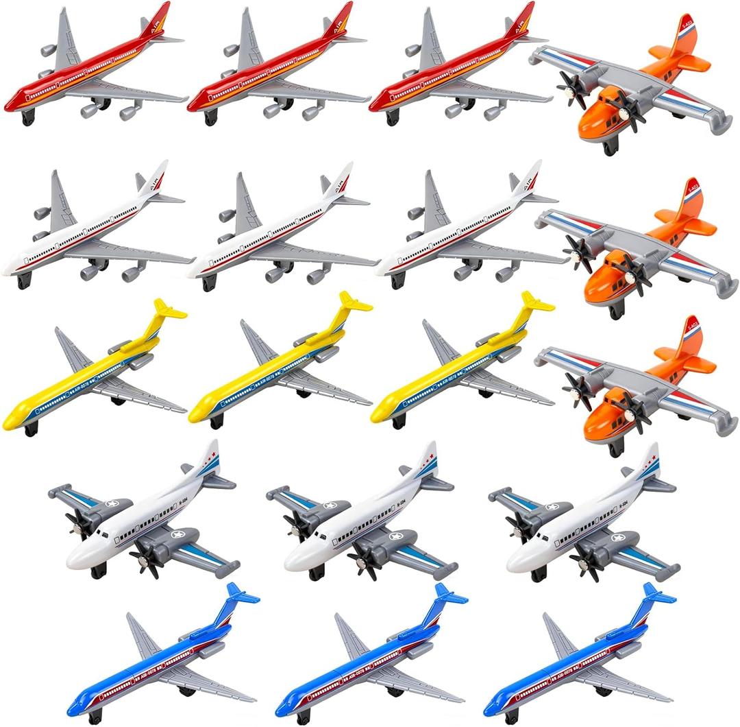 YongnKids 18 pcs Diecast Airplane Toys for Toddler, Toy Airplane Set Models Incl Airlines,Glider for Boy Kids 3+ Year, for Kids Birthday Party Favors Stocking Stuffers Cake Toppers