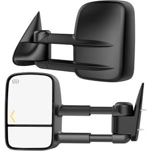 Heated Tow Mirrors Compatible with 2007-2013 Chevy Silverado & GMC Sierra (2007 New) 1500 2500 3500 HD, Tahoe Suburban Avalanche Yukon, Extended Trailer Towing Side Mirror w/LED Arrow Turn Light, Large