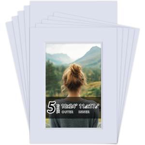 Falling in Art 5 Pack Acid Free 18x24'' White Picture Mats Board Show Kit for 12x18'' Photos, 4-Ply Beveled Pre-Cut Photo Mats with Backing Board for Frames, Artwork and Prints