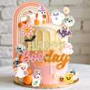 JeVenis Groovy Hippie Halloween Birthday Decorations Happy Boo Day Spooky Cake Toppers Halloween Party Decor Boho Ghost Bday Decor for Girls' Birthday