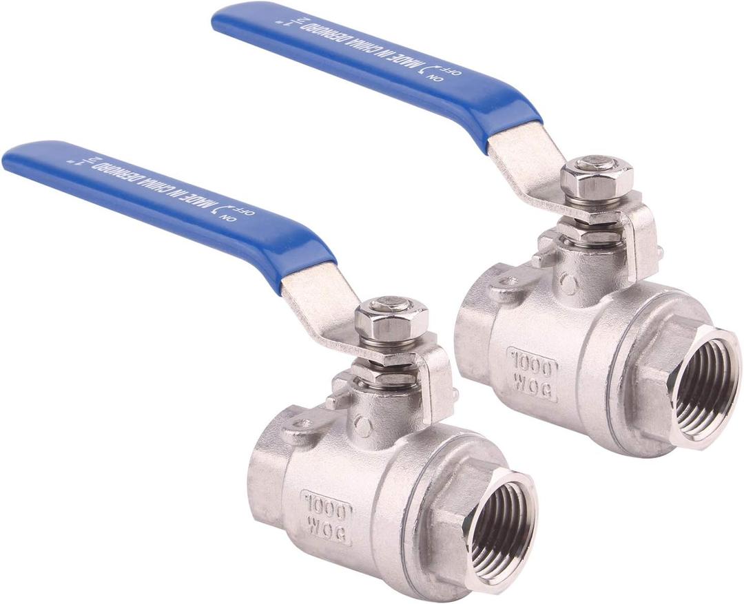 DERNORD Ball Valve Stainless Steel 304 1/2" NPT Heavy Duty for Water, Oil, and Gas with Blue Locking Handles (Pack of 2)