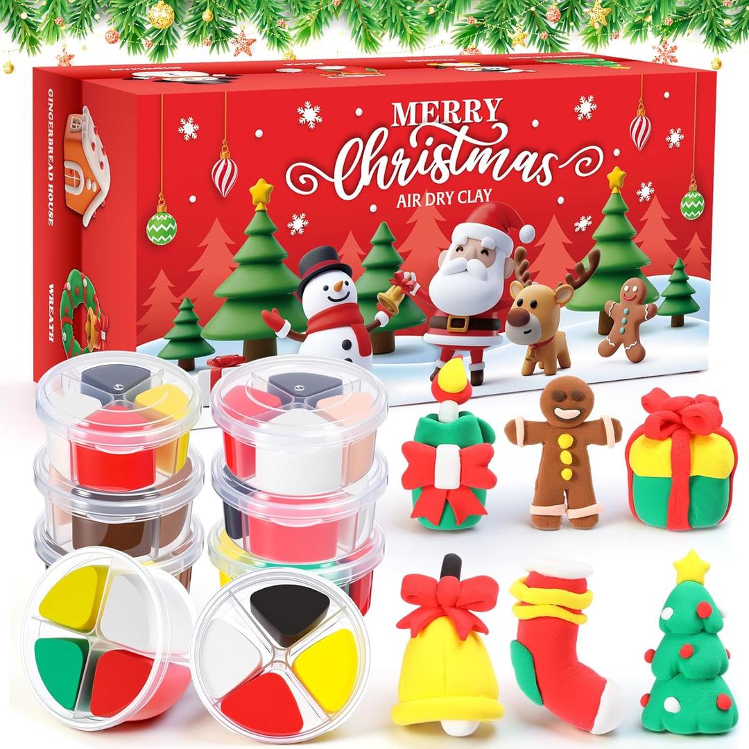 Capoda 24 Boxes Christmas Air Dry Clay Kit Modeling Clay for Kids with Tutorial DIY Xmas Santa Snowman Arts and Crafts Gifts for Boys Girls Christmas Holiday Party Favors Supplies Creative Decorations
