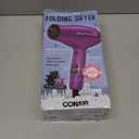 Conair Worldwide Folding Handle Hair Dryer with Concentrator & Diffuser, 1875W Travel Blow Dryer with Smart Voltage Technology, Ionic Conditioning Fights Frizz, 3 Heat & 2 Speed Settings, Purple