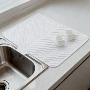 Silicone Drying Mat, 23"X17" With Built-in Drain Lip,Heat-Resistant,Eco-friendly,Hygienic Drying Pad,Leak-Proof and Non-Slip,Silicone Dish Drying Mat for Kitchen Counter or SinkWhite 23X17