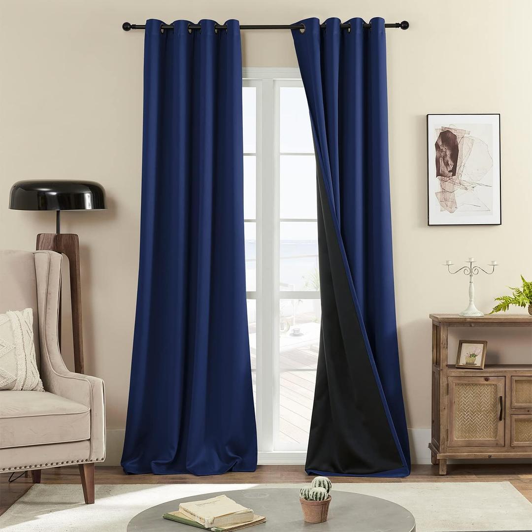 Rutterllow 100% Blackout Curtains 2 Panels, Full Shade 96 Inches Long Complete Drapes for Living Room, Thermal Insulated Bedroom Window Treatment Drapes (Navy Blue, 52x96 inch)