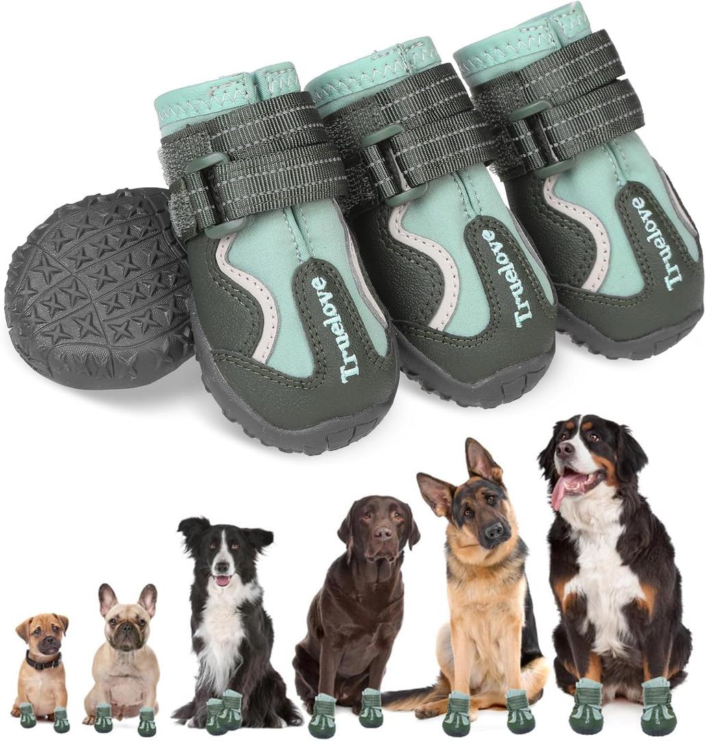 EXPAWLORER 4PCS Anti-Slip Dog Shoes - Waterproof Dog Booties & Paw Protectors with Reflective Straps for Outdoor Cold/Hot Pavement, Indoor Hardwood Floors, Winter Boots for Small Medium Large Dogs (Size 4: 2.48"x2.18" (L*W) (Pack of 4))