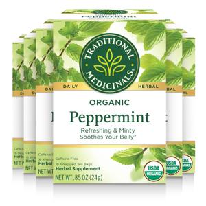 Traditional Medicinals Tea, Organic Peppermint, Soothes Your Belly, Refreshing & Minty, 96 Tea Bags (6 Pack) (EXP 08/31/28)