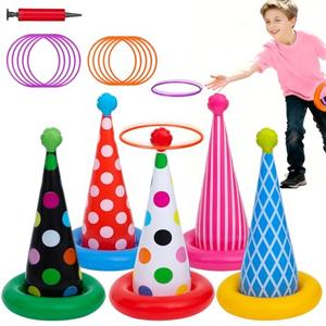 Inflatable Ring Toss Game, Birthday Party Games Ring Toss Game for Kids Adults Birthday Party Decorations Lawn & Yard Games Toys for Family 5-Pack with 10 Plastic Rings