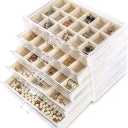 Frebeauty Acrylic Jewelry Organizer Earring Organizer Box with 5 Drawers Earring Holder Organizer with Velvet Trays Clear Jewelry Box for Women Earring Display for Rings Studs(Beige)