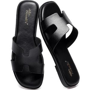 NianEr Womens Microfiber Leather Comfort Foam Support H Sandals Square Toe Dress Dressy Slip On Casual Cute Comfort Bride Bridal Wedding Designer Date Flat Sandals Summer Shoes Slides 7