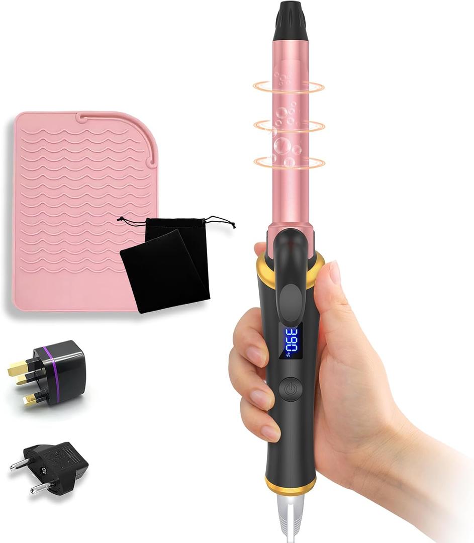 Ukliss Mini Curling Iron, EU/UK Adapter & Heat Mat (Black, 3/4 Inch)