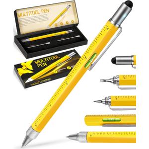 Stocking Stuffers for Men, Gifts for Him, Multitool Pen Christmas Birthday Present, Ideas for Guys Husband Who Have Everything, Tools Cool Gadgets Birthday, White Elephant for Adults Women Dad Grandpa (Yellow)