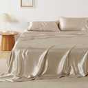 Bedsure Satin Sheets Queen Size - Similar to Silk Sheets, Silky Bedsheet, Luxury & Ultra Soft, Non-Fading & Wrinkle Free, Good for Hair & Skin, Gifts for Women, 4 Pieces, Khaki