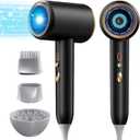 Ionic Blow Dryer, Blow Dryer with Diffuser & Concentrator & Comb Nozzle, 1875W Turbo Ultra-Quiet Hair Dryer with 2 Heat & 3 Speed, Fast Heat-UP Compact Hair Dryer for Home Travel