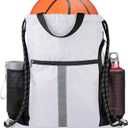 BeeGreen White_Drawstring_Backpack_Bag_Sports_Gym_Backpack with Shoe Compartment and Two Water Bottle Holder for Men Women Large String Athletic Sackpack Workbag White
