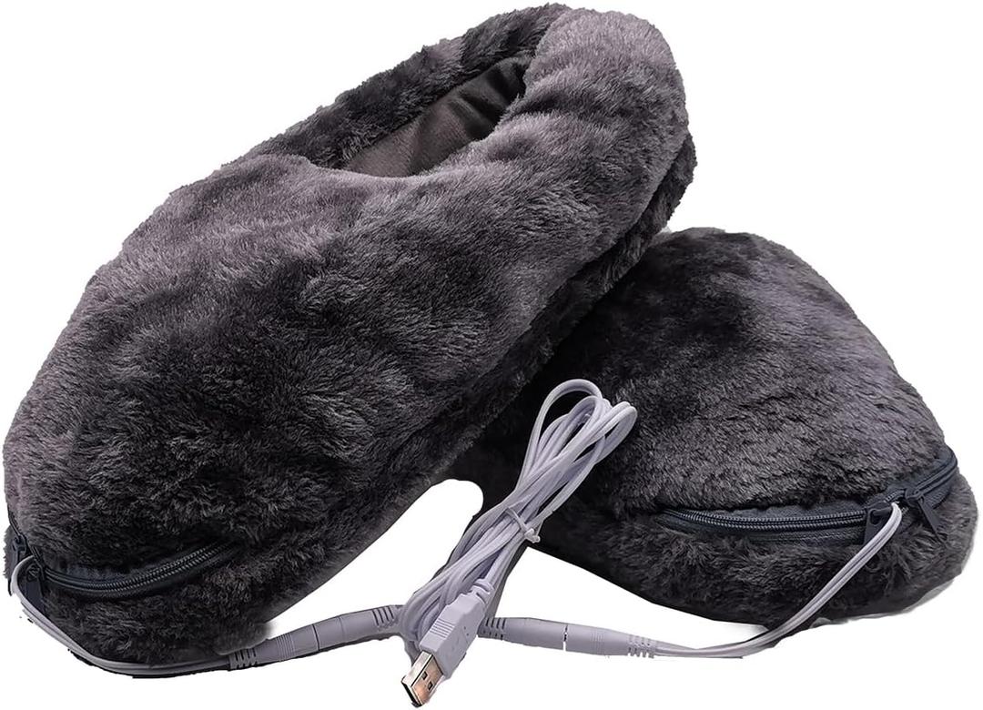 USB Heated Foot Warmers, Heat Slippers Heating Pads for Feet Warmers Keep Foot Warm Cold Relief for Indoor Home Office (Grey, One Size)