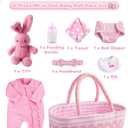 BABESIDE 8 Pcs Baby Doll Accessories, Reborn Baby Dolls Clothes with Bassinet for 17-22 Inch Babydolls, Outfit fit Babies Dolls Girl, Babies Pretend Play Set