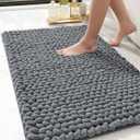 DEXI Bathroom Rugs 17x30, Non Slip Washable Bath Mat, Luxury Chenille Super Absorbent Thick Bathmats for Shower Floor, Plush Fluffy Shaggy Carpet for Tub, Dark Grey
