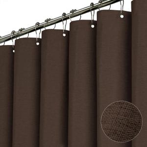 BTTN Fabric Shower Curtain, Linen Textured Heavy Duty Polyester Cloth Shower Curtain Set with Plastic Hooks, Brown, 72x84