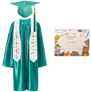 GraduatePro Kindergarten Graduation Cap and Gown Package Class of 2025 for Kids with Stole Certificate M, Emerald