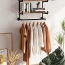 30in Industrial Pipe Clothing Rack,2-Tier Wall Mounted Clothes Rack, Pipe Clothing Rack with Shelf, Wall Hangers for Clothes, for Bedroom, Laundry, Living Room, Retail Store