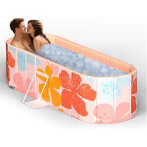 47'' Portable Insulated Bathtub for Adults, Extra-Large Ice Bath Tub for Athletes with 5-Layer Thermal Structure, No-Inflation Folding Bathtub with Cover, Baths at Home & Outdoor, Fast Drain (Pink)