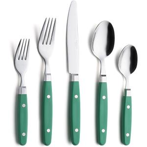 ANNOVA Silverware Set, Retro/Rivet Colorful Stainless Steel Tableware Kitchen Flatware Set Utensils, Includes Dinner Knives, Forks, Spoons, Salad Forks & Dessert Spoons (Green, 20 Pieces)