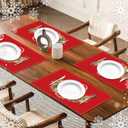 Christmas Wreath Cat Pine Cones Placemats Set of 4, 12 x 18 mas Watercolor Rustic Red Table Mat Decor, Seasonal Winter Table Decors for Christmas Dining Kitchen Holiday Party. (070)