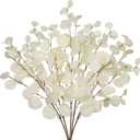 Cream White Eucalyptus Stems Fake Eucalyptu Leaves 34 Long Silver Dollar Leaves 5 Pcs Silk Eucalyptu Stems for DIY Bouquet Arrangements Centerpieces Shower Decorations-Artificial Eucalyptus Spray