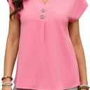 Women's Dressy Casual Shirt Sleeveless V-Neck Button Down Work Tops Business Casual Summer Tops (Pink, L)