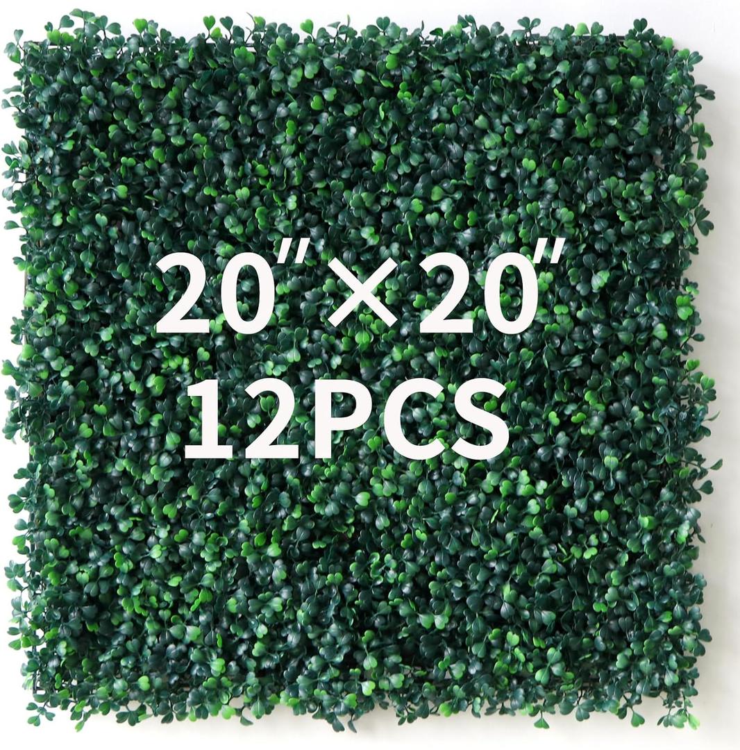 Grass Wall Panels - 12 Pcs, 20" x 20" Topiary Hedge Plant Greenery Wall Backdrop Decor - UV Protected Faux Boxwood Panels