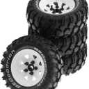 1.9 RC Crawler Tires and Metal Beadlock Wheels Rims 12mm Drive Adaptors 1:10 Soft Mud Tyres for 1/10 Rock Crawler Car Traxxas TRX4 D90 TF2 Axial Redcat Gen8 SCX10 Tamiya CC01 4PCS (White)