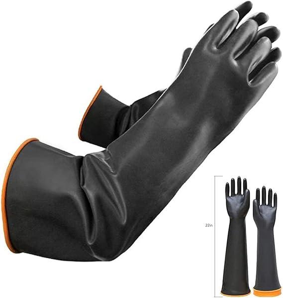 22" Latex Chemical Resistant Gloves, Reusable Heavy Duty Long Rubber, Dishwashing, Industrial Safety for Men, Forearm Protection Waterproof Resist Strong Acid, Alkali, Oil, Big Size 2 pack