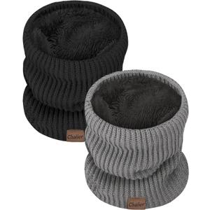 Neck Gaiters for Men Winter Warm Neck Warmer Thick Knit Windproof Gaiter Scarf Cold Weather Scarves (Grey Black 2 Pack)