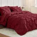 JOLLYVOGUE King Size Comforter Set 7 Pieces - Bed in a Bag King for All Season, Pintuck Bedding Comforter Sets with Comforter, Flat Sheet, Fitted Sheet and Pillowcases & Shams, Burgundy