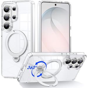 Designed for Samsung Galaxy S26 Ultra Case with Magnetic Stand, Clear Case [Military Drop Protection][Great Grip Feeling] Slim Shockproof Phone Cover for S26 Ultra, White