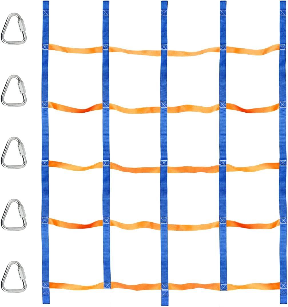 Climbing Net for Kids Outdoor, Portable Cargo Net Rope Ladder Monkey Bars for Swing Set, Jungle Gyms, Ninja Warrior Style Obstacle Courses for Outdoor Treehouse (Blue&orange)