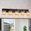 Black Crystal Bathroom Vanity Lights, Modern 5-Lights Bathroom Lighting Fixtures Over Mirror, Crystal Wall Lighting with Round Shade