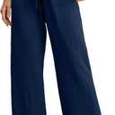 IWOLLENCE Women's Wide Leg Pants with Pockets High Waist Adjustable Knot Loose Casual Trousers Business Work Casual Pants (Blue, L)