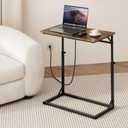 Vagusicc C Shaped End Table with Charging Station, Large C-Table End Table Adjustable Height Side Table for Couch, Couch Table Slide Under Sofa Table TV Tray Table for Sofa, Living Room, Bedroom,Brown, 11.95"d X 23.85"w X 20.85-33.55"h