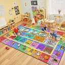 Large Classroom Rug Elementary 8x10 | Soft, Non-Slip & Washable Kids Play Mat | Educational ABC Rug for Kids Playroom, Preschool, Kindergarten & Daycare