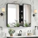 Bathroom Medicine Cabinet with Mirror 24 x 30 Inch, Black Medicine Cabinet Recessed or Surface Wall-Mounted, Mirrored Cabinets with Sturdy Metal Adjustable Shelves for Bathroom Vanity